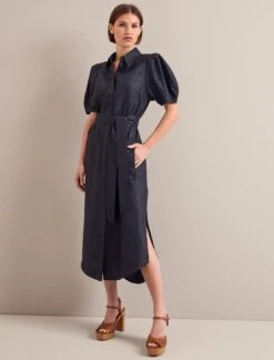 Lyra Techni Linen Maxi Shirt Dress - Navy -CEFINN Shop SU24 D645 LYRA NAVY LS 24573