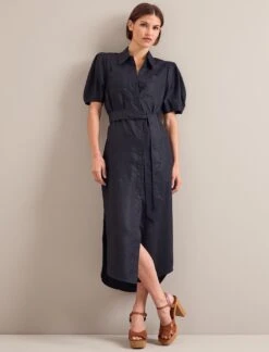 Lyra Techni Linen Maxi Shirt Dress - Navy -CEFINN Shop SU24 D645 LYRA NAVY LS 24656