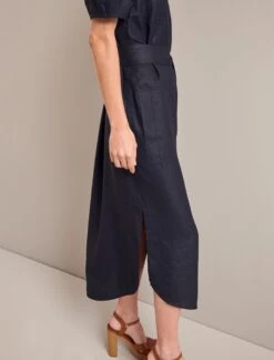 Lyra Techni Linen Maxi Shirt Dress - Navy -CEFINN Shop SU24 D645 LYRA NAVY LS 24727