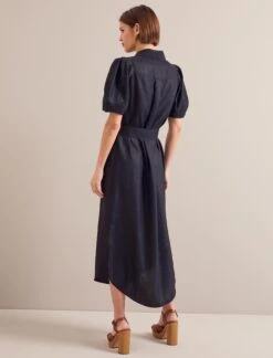 Lyra Techni Linen Maxi Shirt Dress - Navy -CEFINN Shop SU24 D645 LYRA NAVY LS 24739