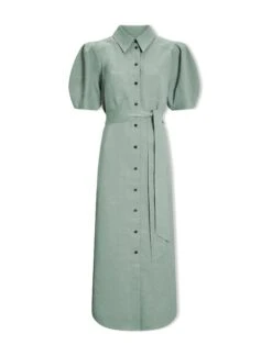 Lyra Techni Linen Maxi Shirt Dress - Sage Green -CEFINN Shop SU24 D645 LYRA SAGEGREEN CO