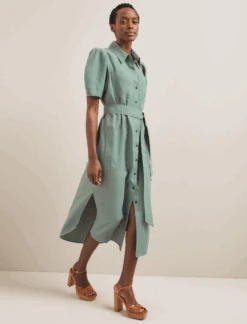 Lyra Techni Linen Maxi Shirt Dress - Sage Green -CEFINN Shop SU24 D645 LYRA SAGEGREEN LS 679