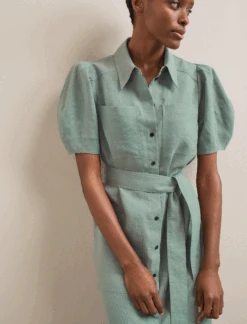 Lyra Techni Linen Maxi Shirt Dress - Sage Green -CEFINN Shop SU24 D645 LYRA SAGEGREEN LS 739