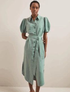 Lyra Techni Linen Maxi Shirt Dress - Sage Green -CEFINN Shop SU24 D645 LYRA SAGEGREEN LS 757