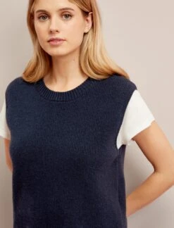 Julie Cotton Round Neck Sleeveless Jumper - Navy -CEFINN Shop SU24 K138 JULIE NAVY LS 26563