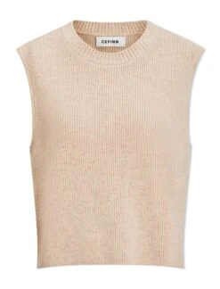 Julie Cotton Round Neck Sleeveless Jumper - Oatmeal 11 Julie Cotton Round Neck Sleeveless Jumper - Oatmeal -CEFINN Shop SU24 K138 JULIE OATMEAL CO