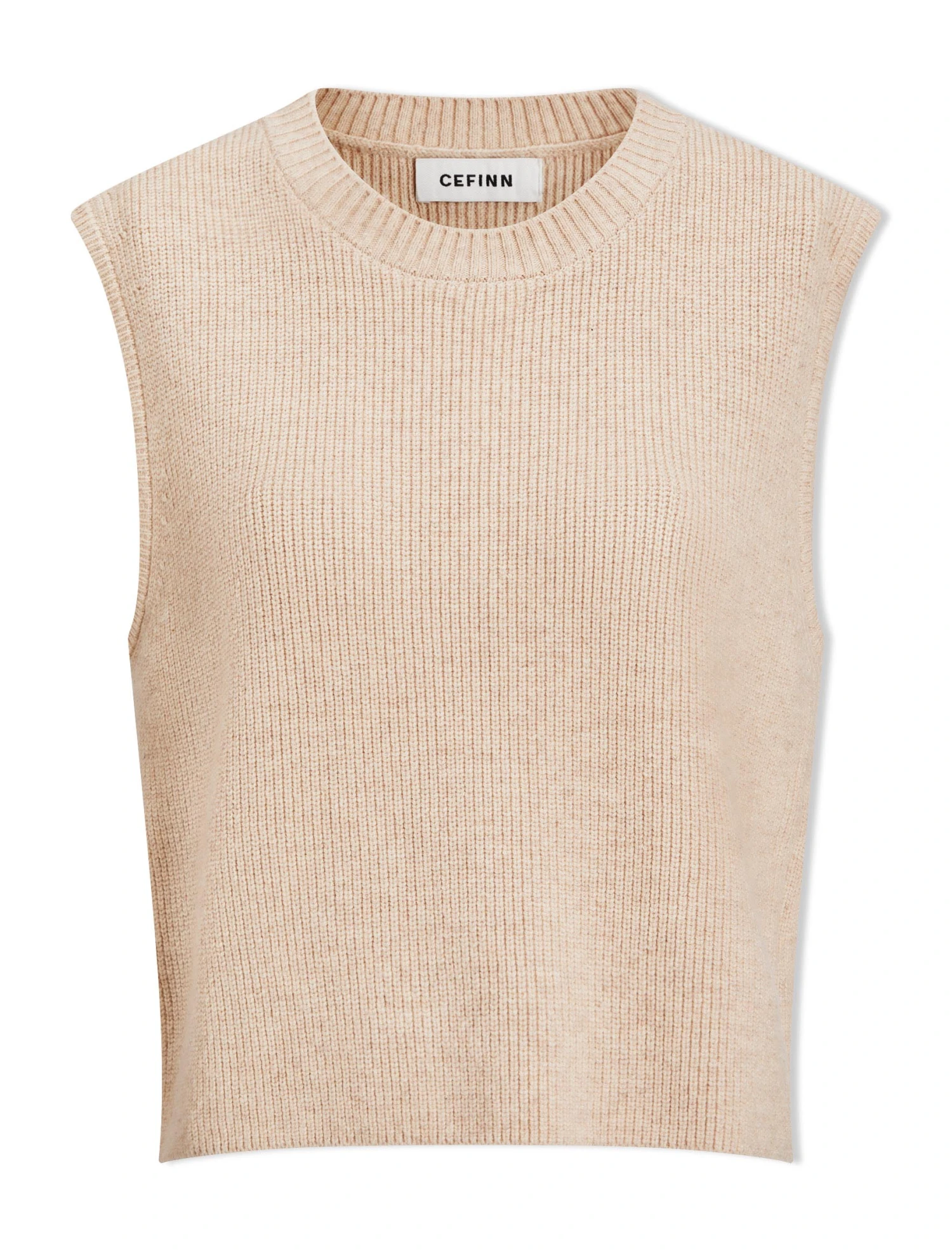 Julie Cotton Round Neck Sleeveless Jumper - Oatmeal 6 Julie Cotton Round Neck Sleeveless Jumper - Oatmeal - Image 6