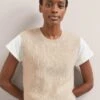 Julie Cotton Round Neck Sleeveless Jumper - Oatmeal