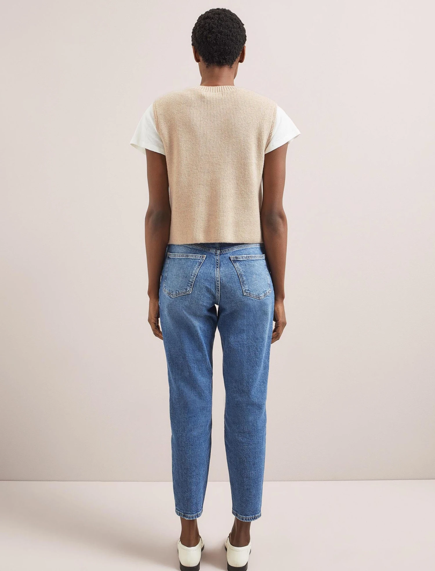 Julie Cotton Round Neck Sleeveless Jumper - Oatmeal 5 Julie Cotton Round Neck Sleeveless Jumper - Oatmeal - Image 5