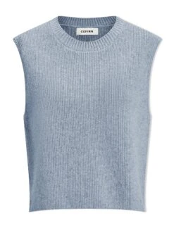 Julie Cotton Round Neck Sleeveless Jumper - Pale Blue -CEFINN Shop SU24 K138 JULIE PALEBLUE CO