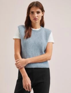 Julie Cotton Round Neck Sleeveless Jumper - Pale Blue -CEFINN Shop SU24 K138 JULIE PALEBLUE LS 2012