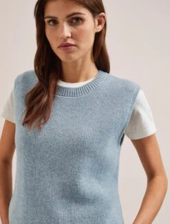 Julie Cotton Round Neck Sleeveless Jumper - Pale Blue -CEFINN Shop SU24 K138 JULIE PALEBLUE LS 2036