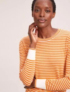 Jodi Cotton Jumper - Orange Yellow Cream Stripe -CEFINN Shop SU24 K139 JODIORANGEYELLOWCREAMSTRIPE LS 40548