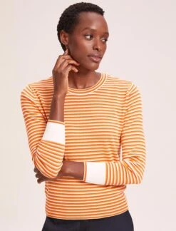 Jodi Cotton Jumper - Orange Yellow Cream Stripe -CEFINN Shop SU24 K139 JODIORANGEYELLOWCREAMSTRIPE LS 40582