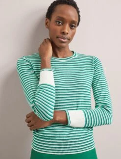 Jodi Cotton Jumper - Teal Mint Cream Stripe -CEFINN Shop SU24 K139 JODI TEALMINTCREAMSTRIPE LS 1438