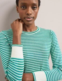 Jodi Cotton Jumper - Teal Mint Cream Stripe -CEFINN Shop SU24 K139 JODI TEALMINTCREAMSTRIPE LS 1440
