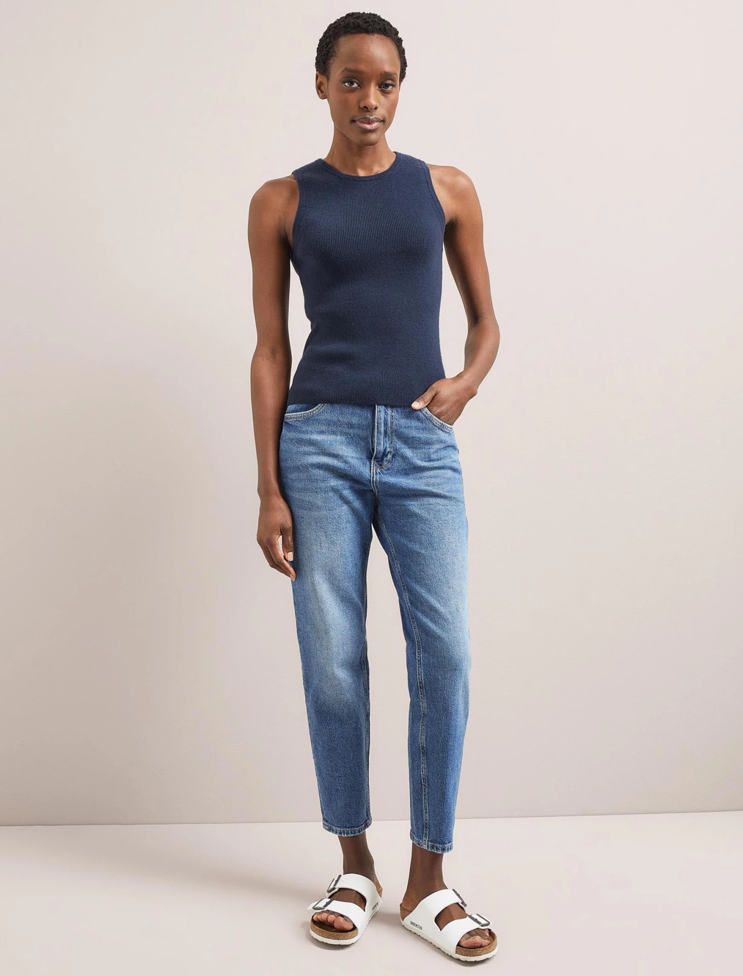 Tammy Cotton Blend Vest - Navy 2 Tammy Cotton Blend Vest - Navy - Image 2