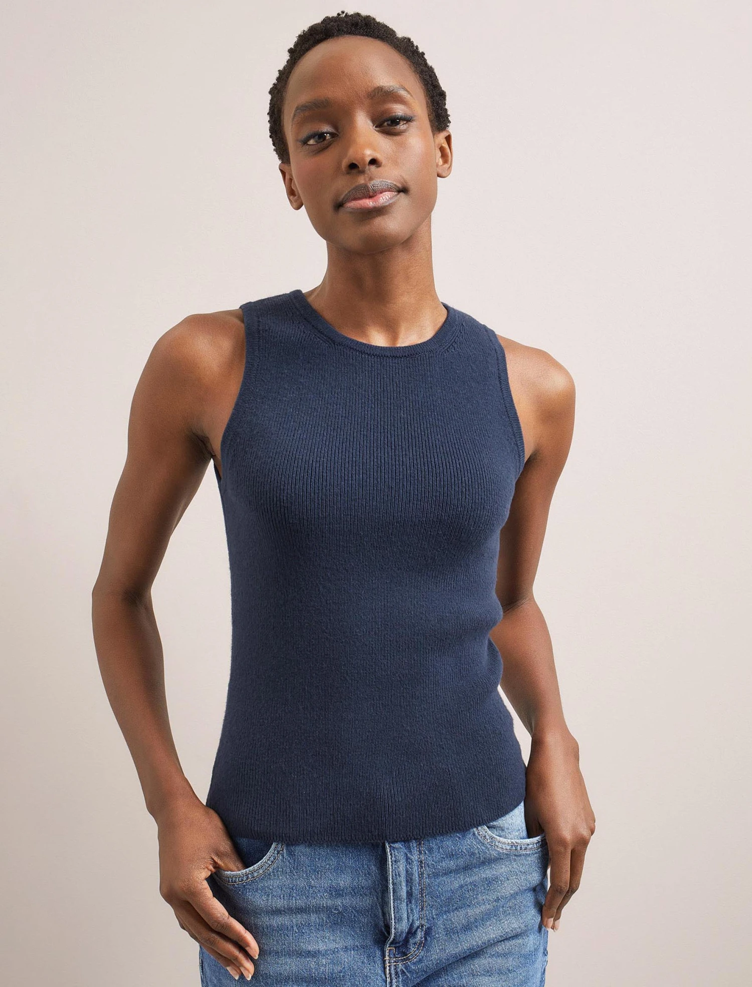 Tammy Cotton Blend Vest - Navy 6 Tammy Cotton Blend Vest - Navy - Image 6