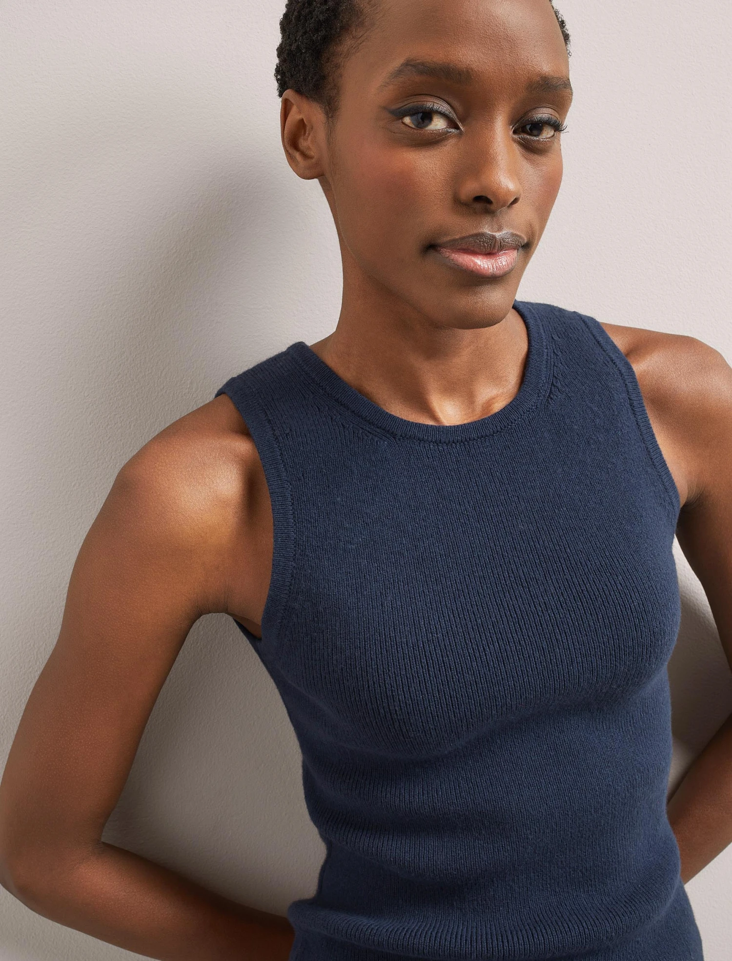 Tammy Cotton Blend Vest - Navy 3 Tammy Cotton Blend Vest - Navy - Image 3