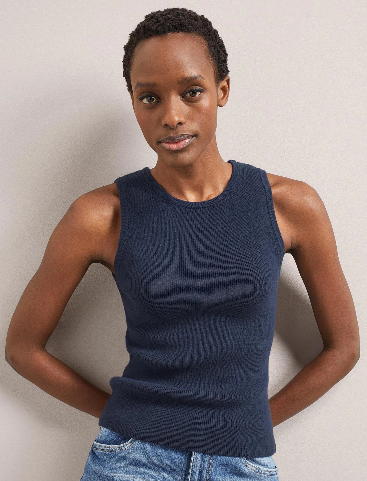 Tammy Cotton Blend Vest - Navy 1 Tammy Cotton Blend Vest - Navy