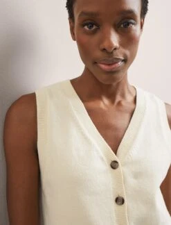 Wesley Cotton Blend V Neck Waistcoat - Cream -CEFINN Shop SU24 K176 WESLEY CREAM LS 2576