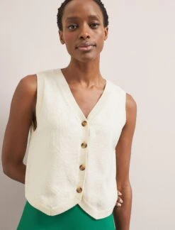 Wesley Cotton Blend V Neck Waistcoat - Cream -CEFINN Shop SU24 K176 WESLEY CREAM LS 2582