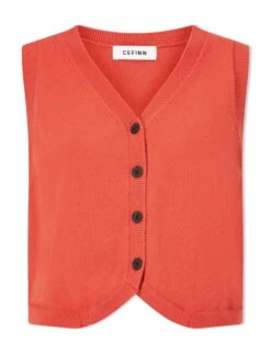 Wesley Cotton Blend V Neck Waistcoat - Dark Orange -CEFINN Shop SU24 K176 WESLEY DARKORANGE CO