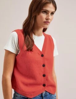 Wesley Cotton Blend V Neck Waistcoat - Dark Orange -CEFINN Shop SU24 K176 WESLEY DARKORANGE LS 1642