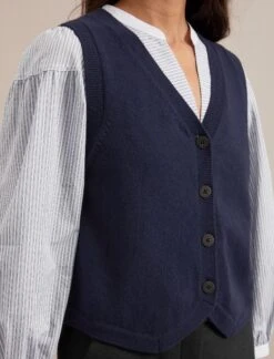 Wesley Cotton Blend V Neck Waistcoat - Navy -CEFINN Shop SU24 K176 WESLEY NAVY LS 1379