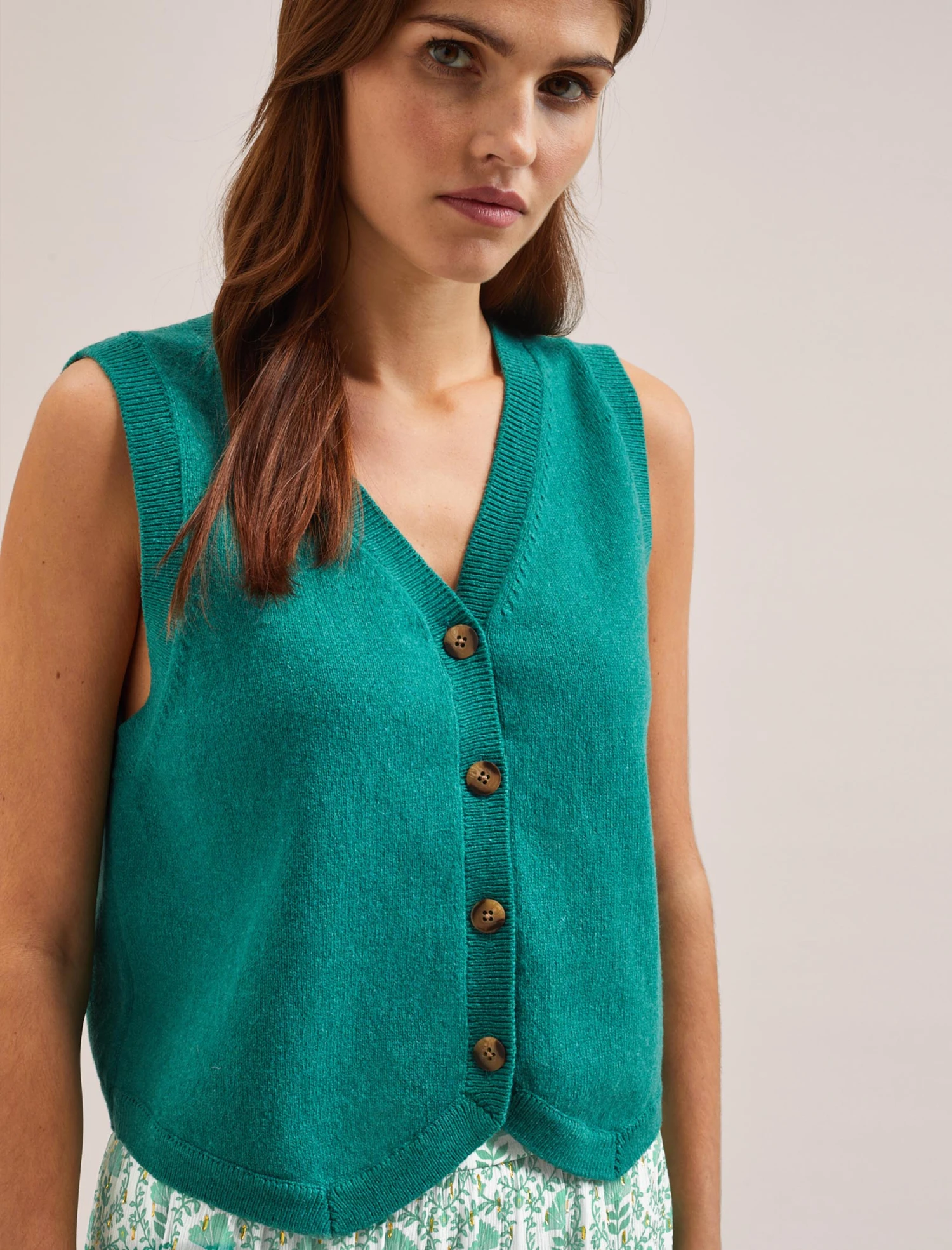 Wesley Cotton Blend V Neck Waistcoat - Turquoise 4 Wesley Cotton Blend V Neck Waistcoat - Turquoise - Image 4