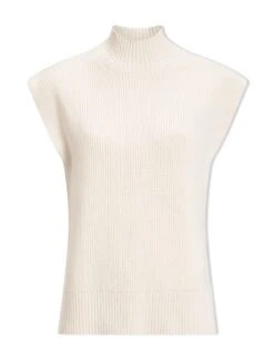 Janice Cotton Blend Funnel Neck Sleeveless Jumper - Cream -CEFINN Shop SU24 K177 JANICE CREAM CO