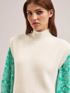 Janice Cotton Blend Funnel Neck Sleeveless Jumper - Cream -CEFINN Shop SU24 K177 JANICE CREAM LS 1321