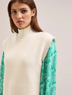 Janice Cotton Blend Funnel Neck Sleeveless Jumper - Cream -CEFINN Shop SU24 K177 JANICE CREAM LS 1325