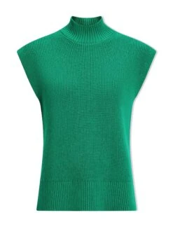 Janice Cotton Blend Funnel Neck Sleeveless Jumper - Emerald Green -CEFINN Shop SU24 K177 JANICE EMERALDGREEN CO