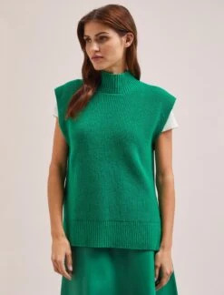 Janice Cotton Blend Funnel Neck Sleeveless Jumper - Emerald Green -CEFINN Shop SU24 K177 JANICE EMERALDGREEN LS 1512