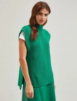 Janice Cotton Blend Funnel Neck Sleeveless Jumper - Emerald Green -CEFINN Shop SU24 K177 JANICE EMERALDGREEN LS 1528