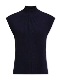 Janice Cotton Blend Funnel Neck Sleeveless Jumper - Navy -CEFINN Shop SU24 K177 JANICE NAVY CO
