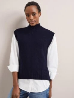 Janice Cotton Blend Funnel Neck Sleeveless Jumper - Navy -CEFINN Shop SU24 K177 JANICE NAVY LS 2021