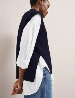 Janice Cotton Blend Funnel Neck Sleeveless Jumper - Navy -CEFINN Shop SU24 K177 JANICE NAVY LS 2024