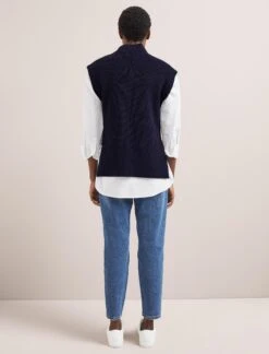 Janice Cotton Blend Funnel Neck Sleeveless Jumper - Navy -CEFINN Shop SU24 K177 JANICE NAVY LS 2041