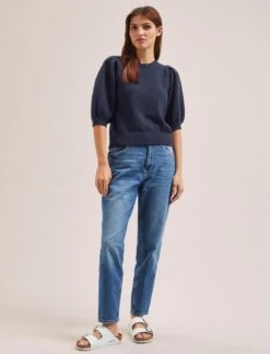 Amalie Linen Blend Jumper - Navy -CEFINN Shop SU24 K184 AMALIE NAVY LS 1661