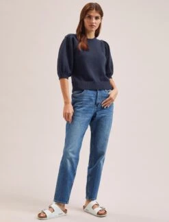 Amalie Linen Blend Jumper - Navy -CEFINN Shop SU24 K184 AMALIE NAVY LS 1673