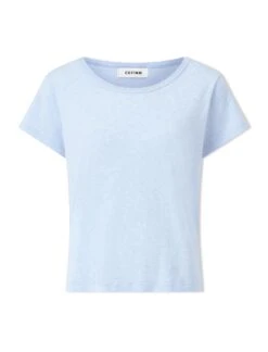 Madison Linen Blend Round Neck Knit T-Shirt - Pale Blue -CEFINN Shop SU24 K186 MADISON PALEBLUE CO