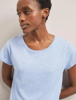 Madison Linen Blend Round Neck Knit T-Shirt - Pale Blue -CEFINN Shop SU24 K186 MADISON PALEBLUE LS 2368