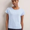 Madison Linen Blend Round Neck Knit T-Shirt - Pale Blue
