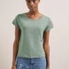 Madison Linen Blend Round Neck Knit T-Shirt - Sage Green