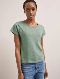 Madison Linen Blend Round Neck Knit T-Shirt - Sage Green 13 Madison Linen Blend Round Neck Knit T-Shirt - Sage Green -CEFINN Shop SU24 K186 MADISON SAGEGREEN LS 1888