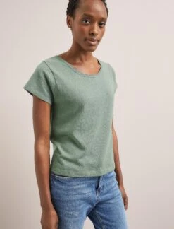 Madison Linen Blend Round Neck Knit T-Shirt - Sage Green 12 Madison Linen Blend Round Neck Knit T-Shirt - Sage Green -CEFINN Shop SU24 K186 MADISON SAGEGREEN LS 1891