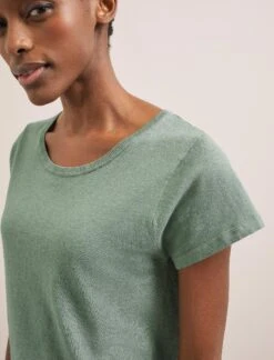 Madison Linen Blend Round Neck Knit T-Shirt - Sage Green 10 Madison Linen Blend Round Neck Knit T-Shirt - Sage Green -CEFINN Shop SU24 K186 MADISON SAGEGREEN LS 1904