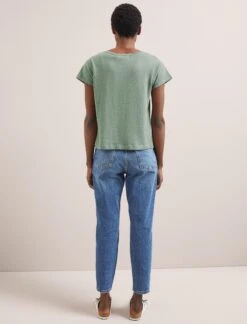 Madison Linen Blend Round Neck Knit T-Shirt - Sage Green 14 Madison Linen Blend Round Neck Knit T-Shirt - Sage Green -CEFINN Shop SU24 K186 MADISON SAGEGREEN LS 1918